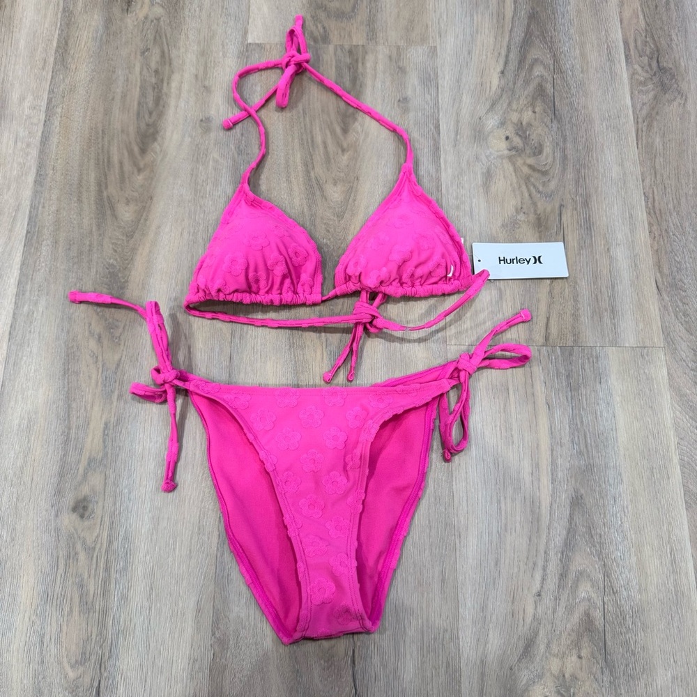 Hurley Swim 2-piece Bikini Terry Cloth Daisy NWT Size L